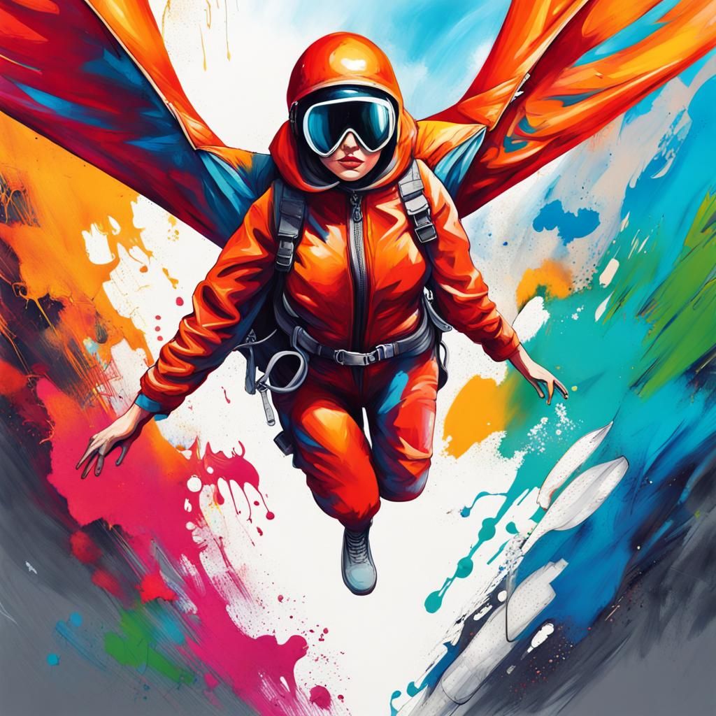 Wingsuit Woman Ready to Jump: Graffiti Art Style