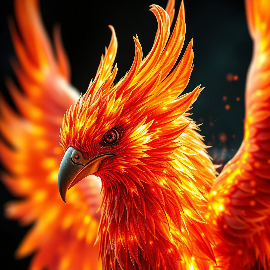 Firebird Portrait in Hyperrealistic Style