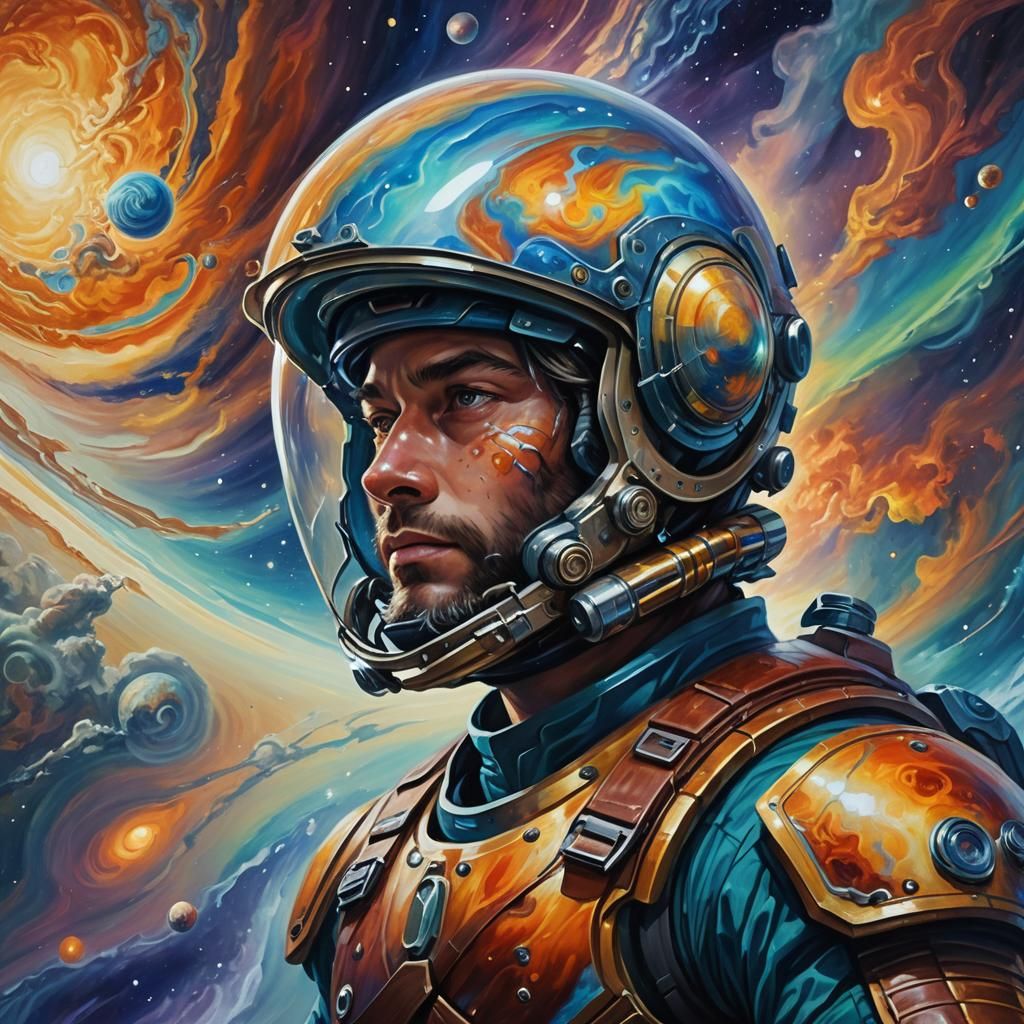 Jupiter's Gas Giant Arm Embraces Person: Sci-Fi Oil Painting