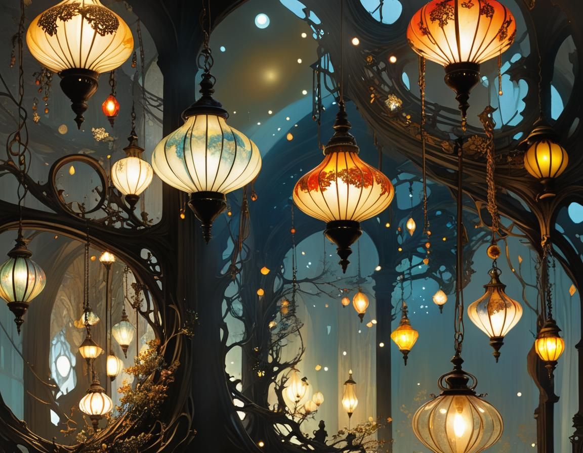 Magical Lamp Shop Illustration in a Sunshine Haze