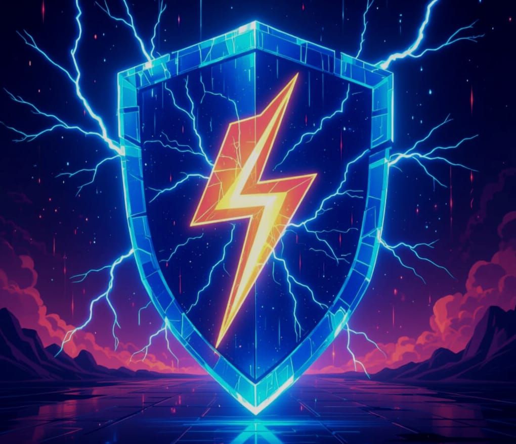 Blue Hologram Shield with Lightning Bolt