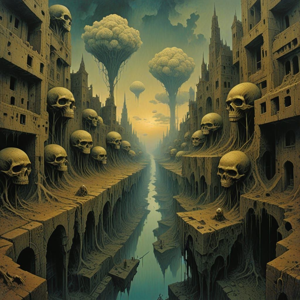 Dystopian Surrealist Dreamscape in Neon Hues