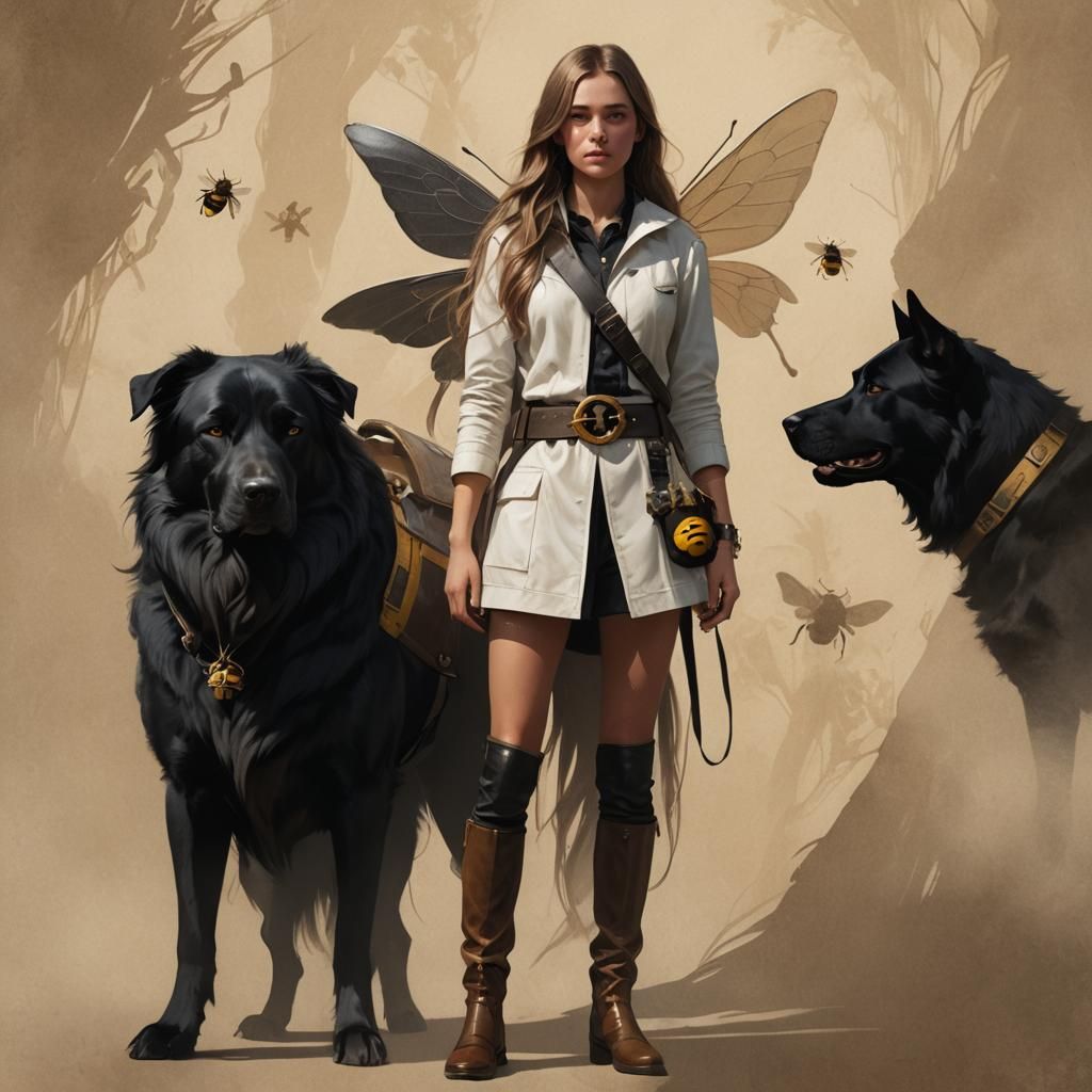 Girl with Dog in Earthy Tones, Fantasy Art
