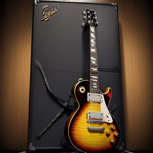 Gibson Les Paul Electric Guitar in Vibrant Oil Painting Styl...