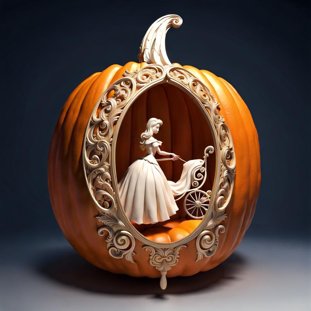 Cinderella's Pumpkin Carriage: Intricate 3D Carving
