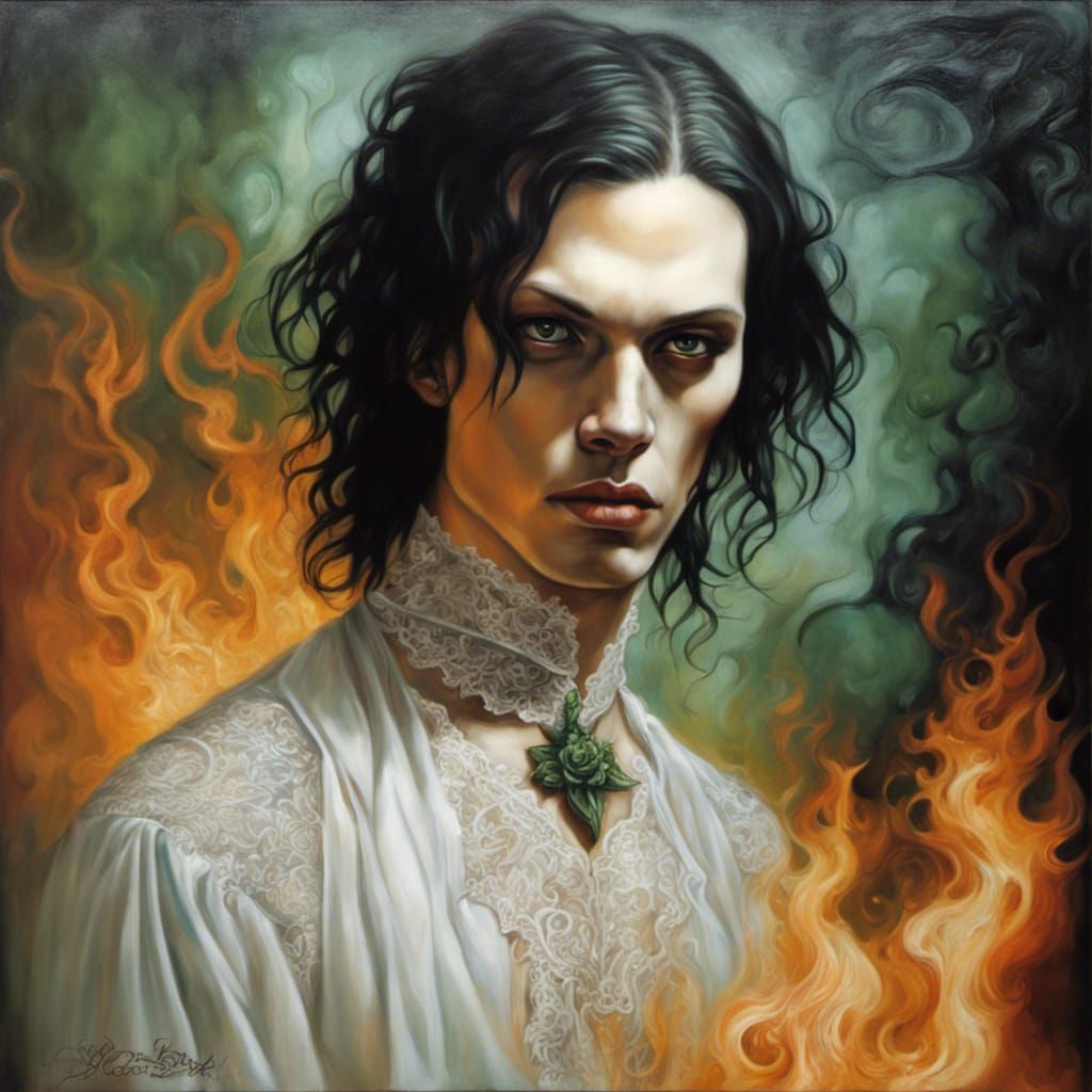 Gothic Portrait Near Flame in Oil Painting Style