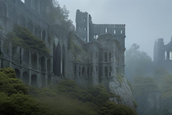 Medieval Castle Ruins in Overgrown Forest