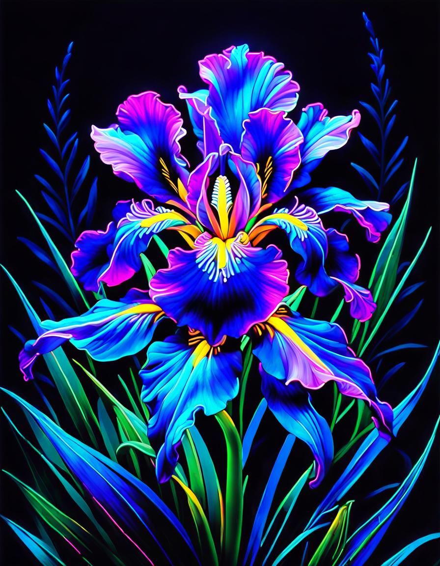 Bioluminescent Blue Iris in Moonlight Haze