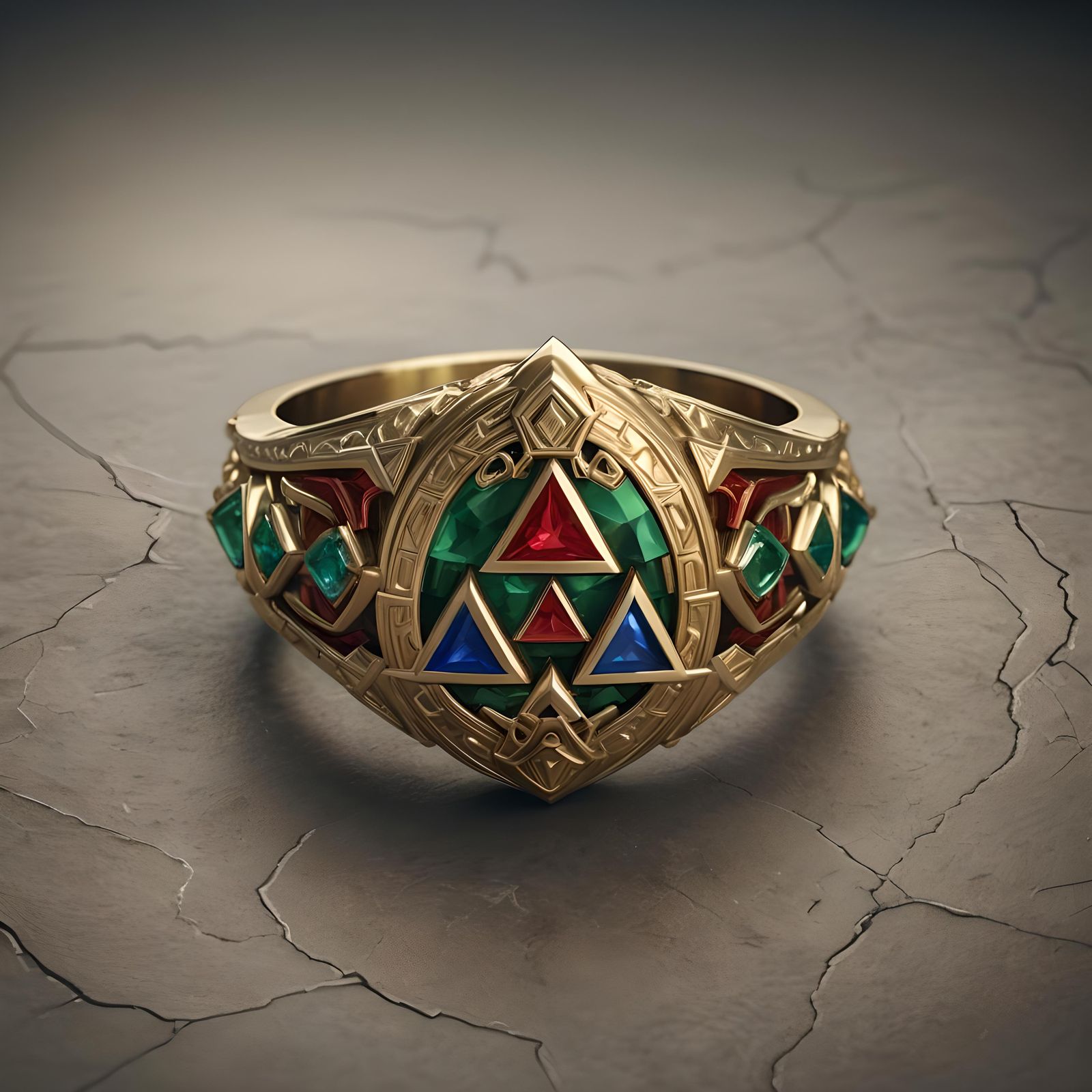 Triforce Gemstone Ring with Hylian Crest