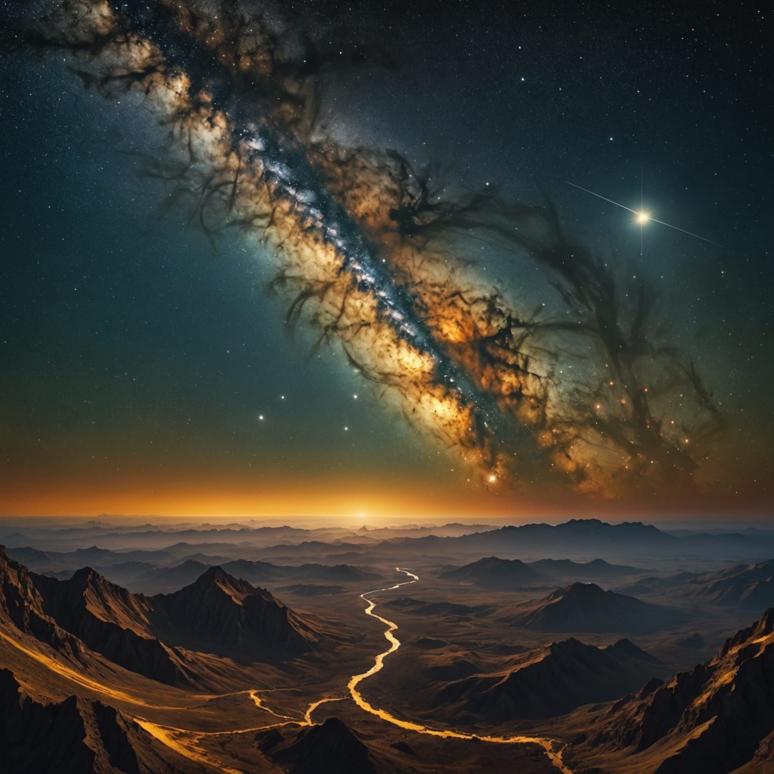 Golden Milky Way: Epic Digital Matte Painting