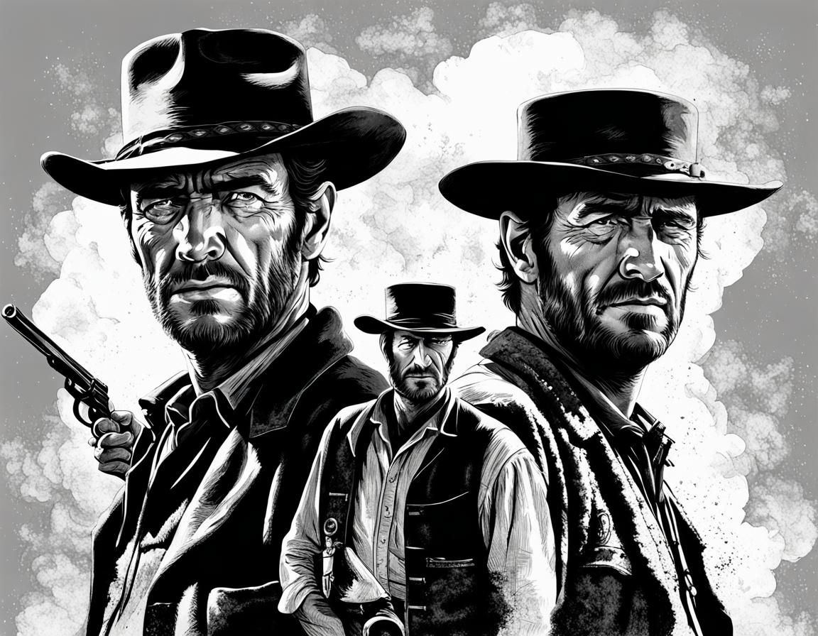 Grayscale Western Movie Poster: The Good, the Bad, and the U...