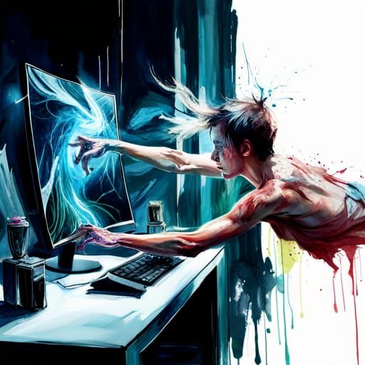 Hyperreal Arm Reaching Out of Computer Screen