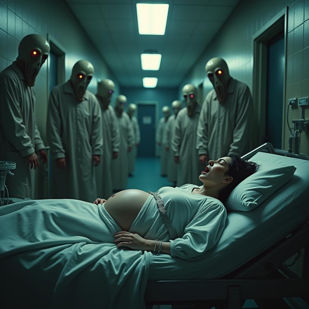 Surreal Mental Hospital Birth in Beksiński Style