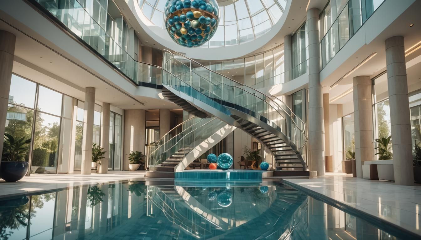 Modernist Architecture with Geometric Pool, Hyper-realistic ...