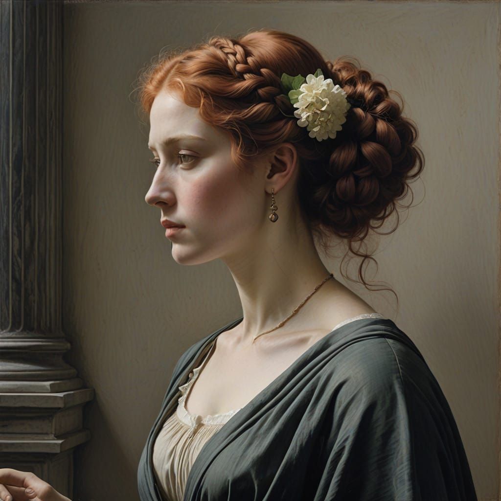 Roman Goddess with Luxurious Red Hair in Ancient Italian Lan...