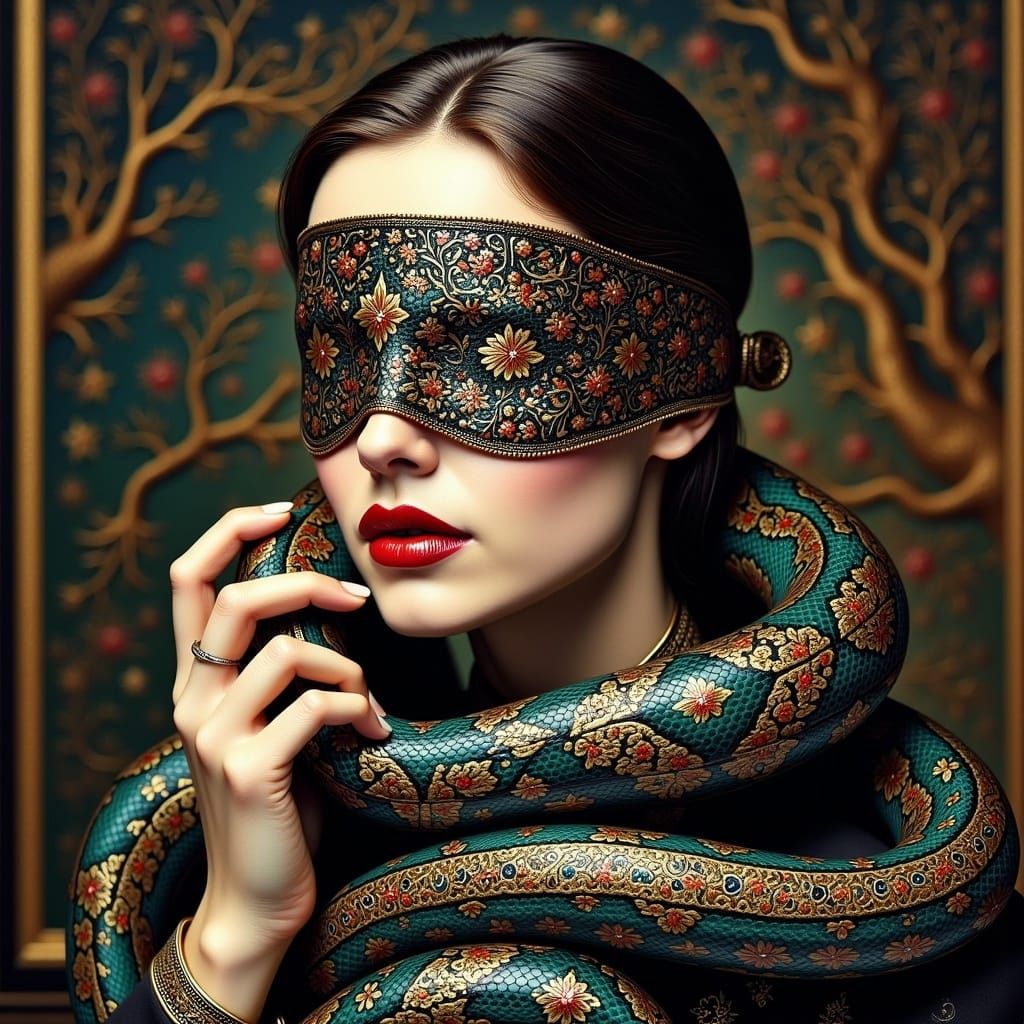 Blindfolded Woman with Snakes