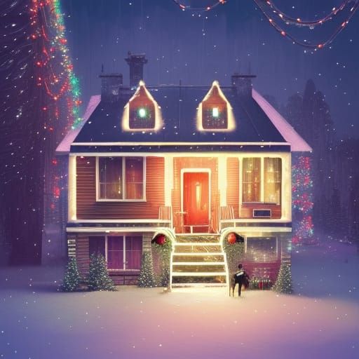 Cozy Christmas House Interior Digital Illustration
