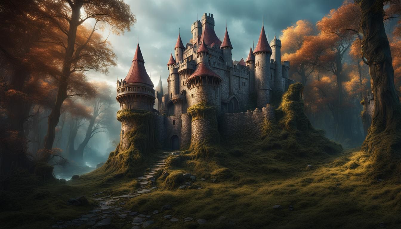 Small Castle in Woods: Detailed Matte Painting