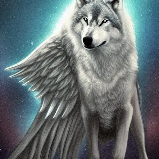 Stylized Angel of the Wolf Digital Painting