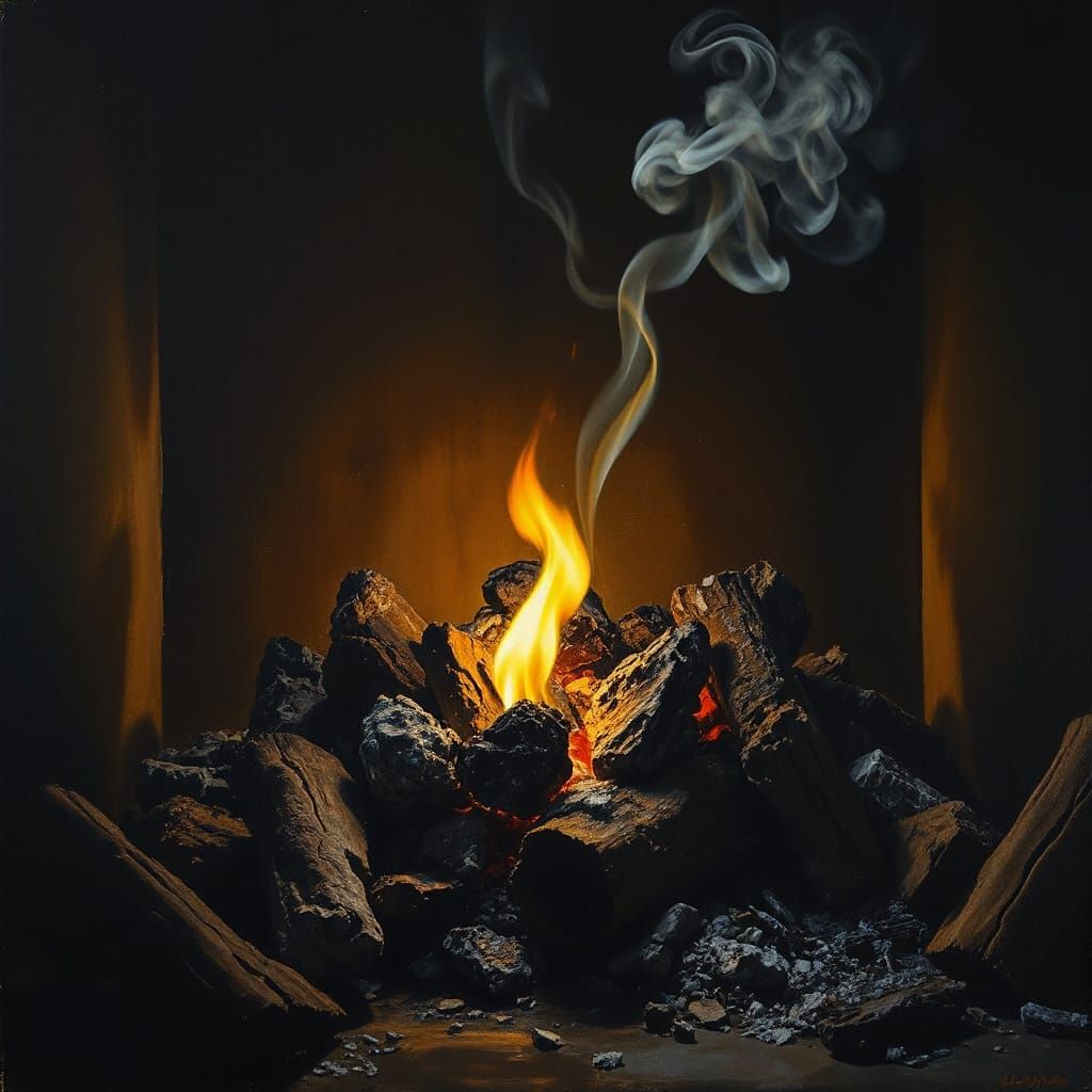 Ember of Resilience in Moody Oil Painting