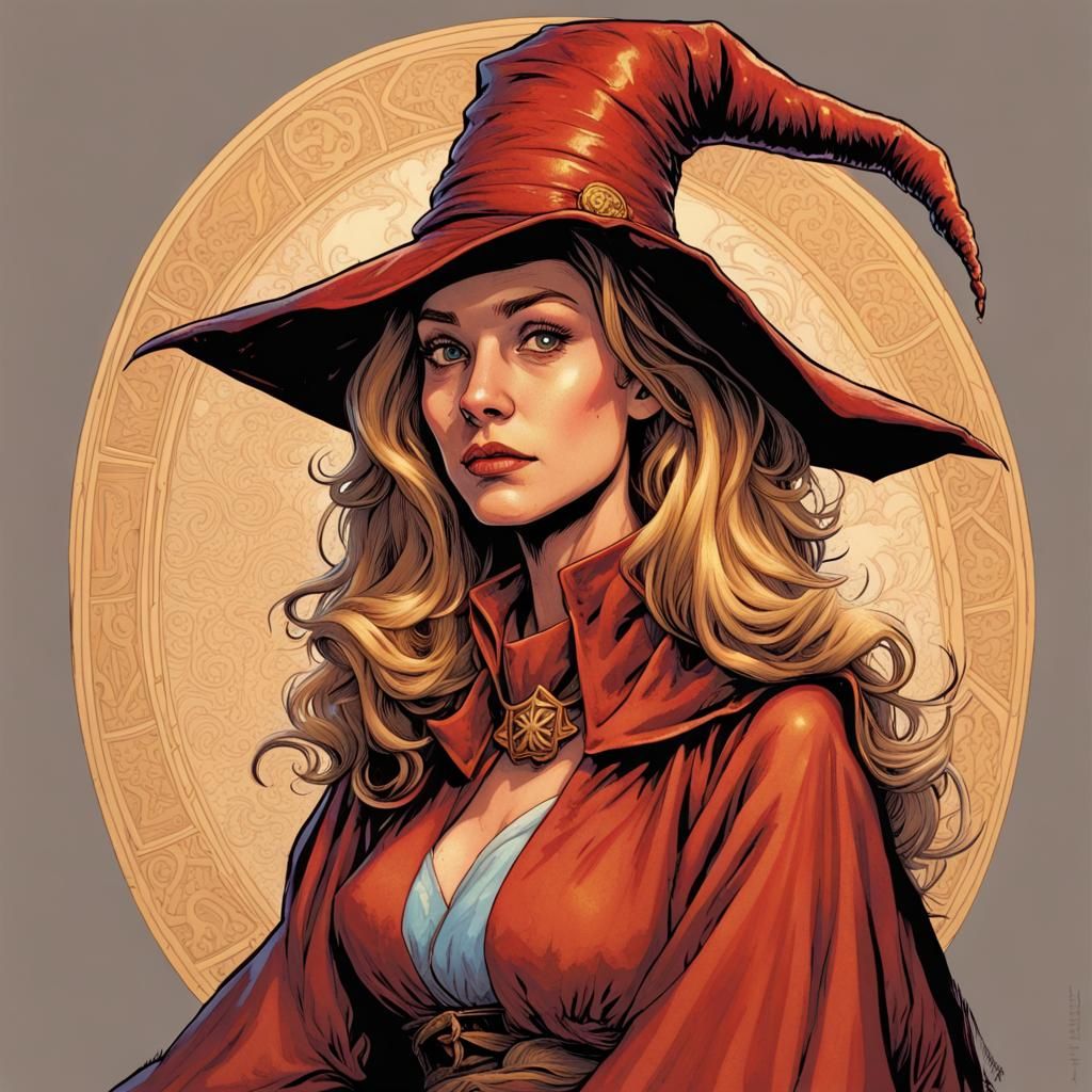 Female Rincewind in Wizard's Study, Comic Book Art