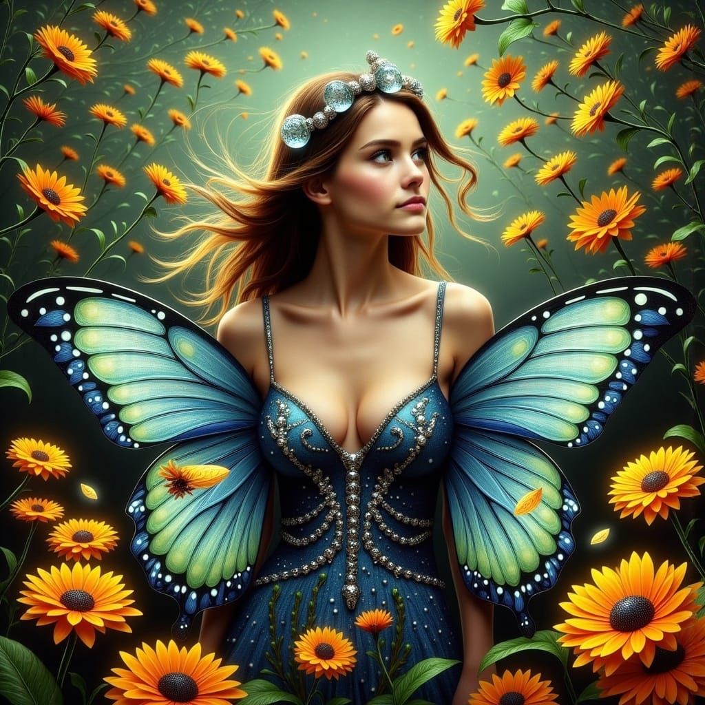 Abstract Cubist Woman Among Fairies