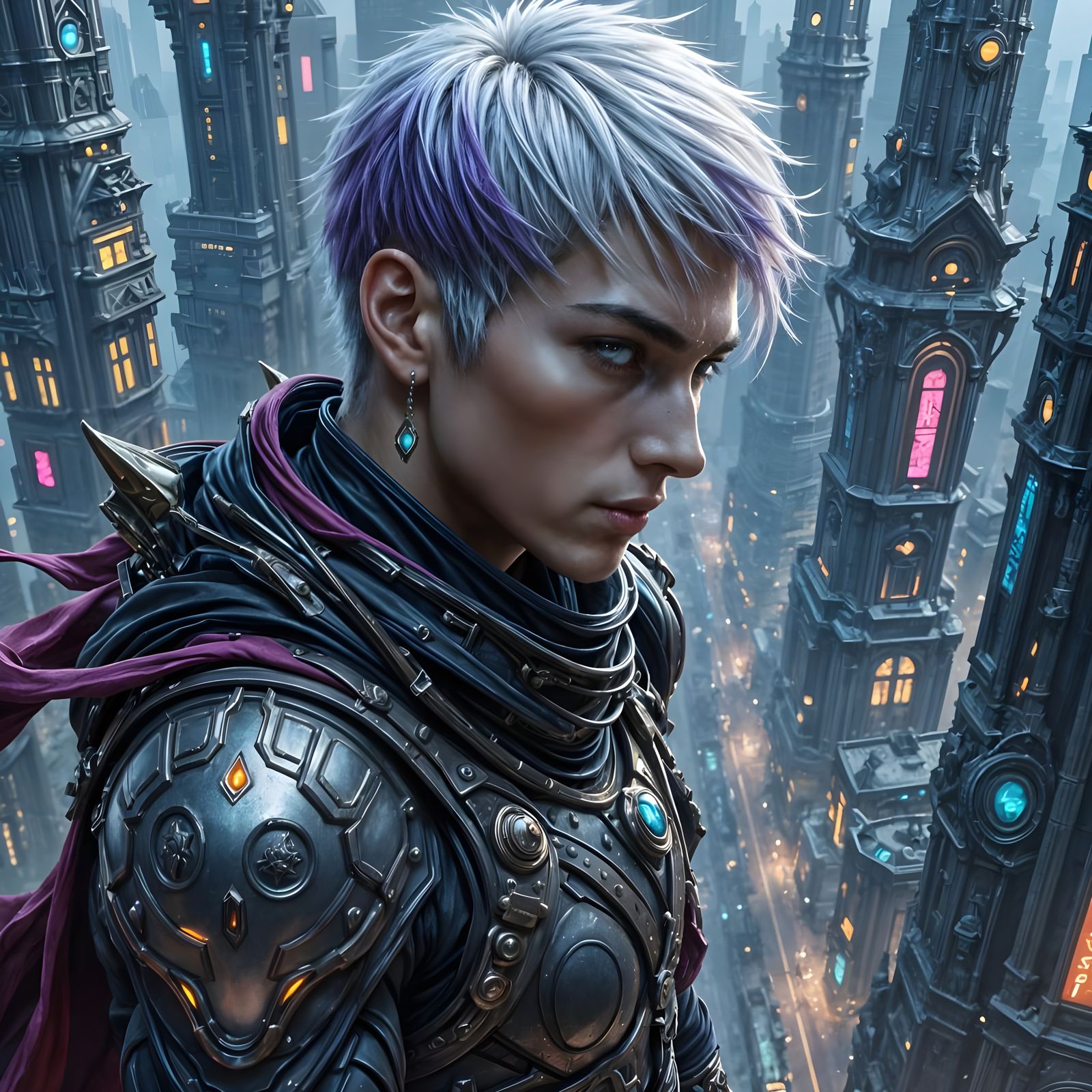 Cyberpunk Bounty Hunter in Futuristic Cityscape