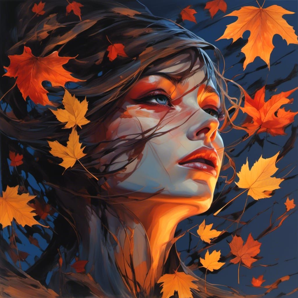 Surreal Moonlit Autumn Night in Splash Art Style