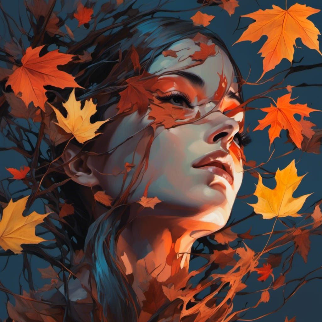 Surreal Moonlit Autumn Night in Splash Art Style