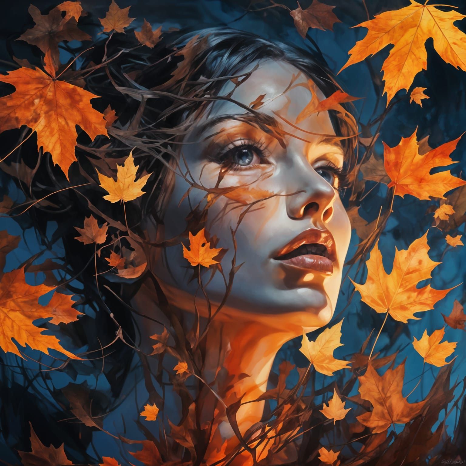 Moonlit Autumnal Night in Hyperrealistic Splash Art