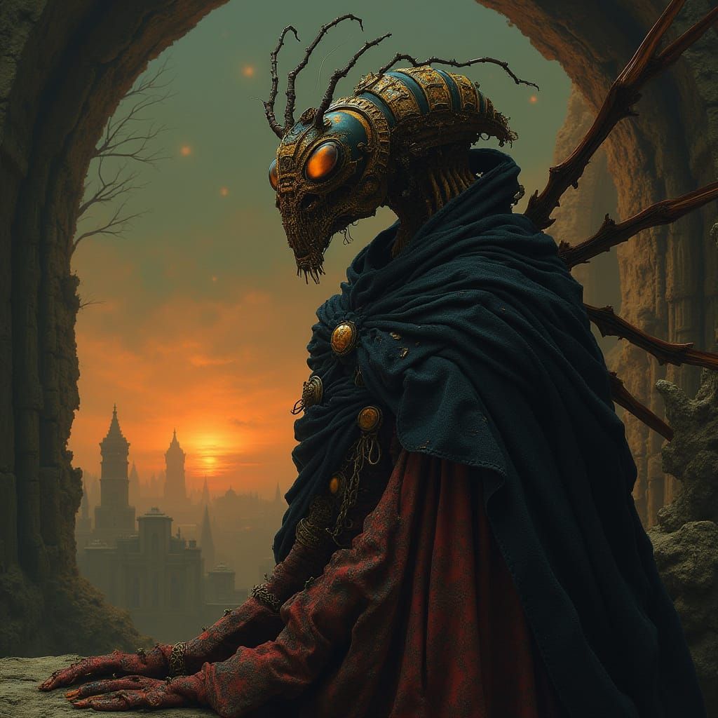 Insectoid Queen Oversees Gothic Hive in Biomechanical Style