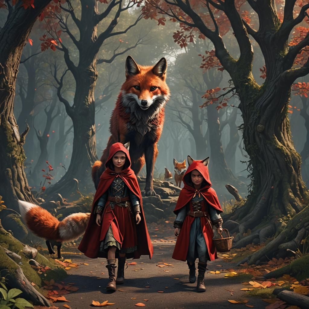 Little Red Riding Hood and Fox: Detailed Matte Painting