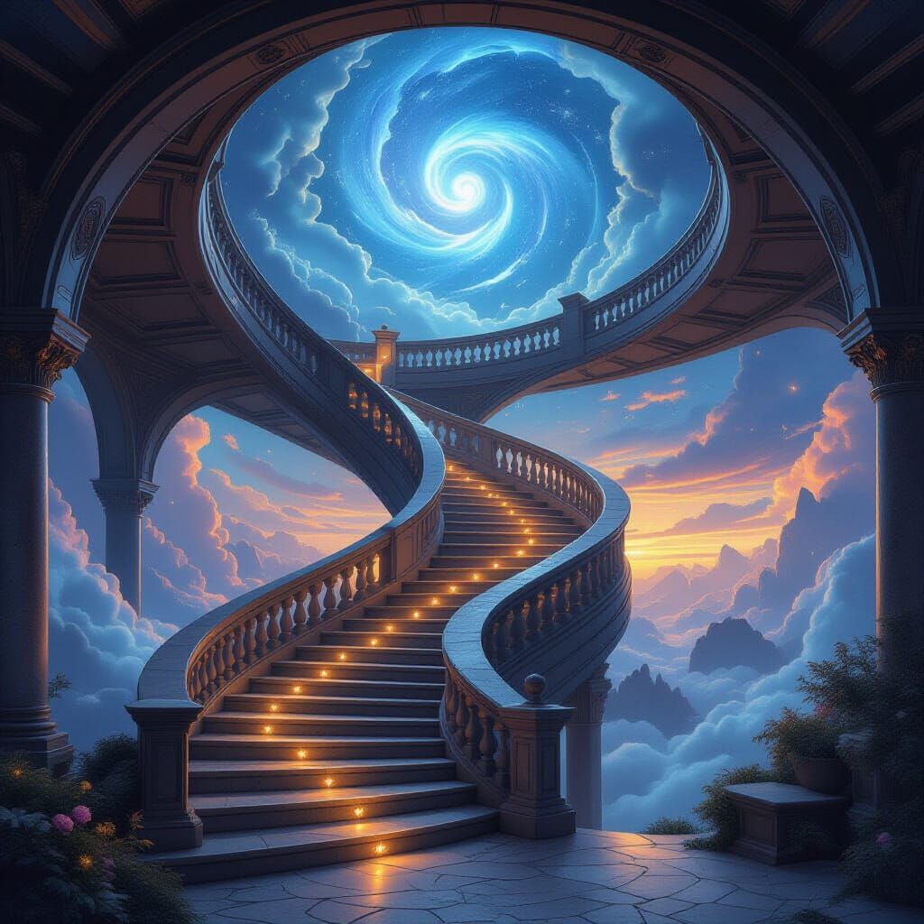 Endless Moonstone Staircase Through Realms of Time