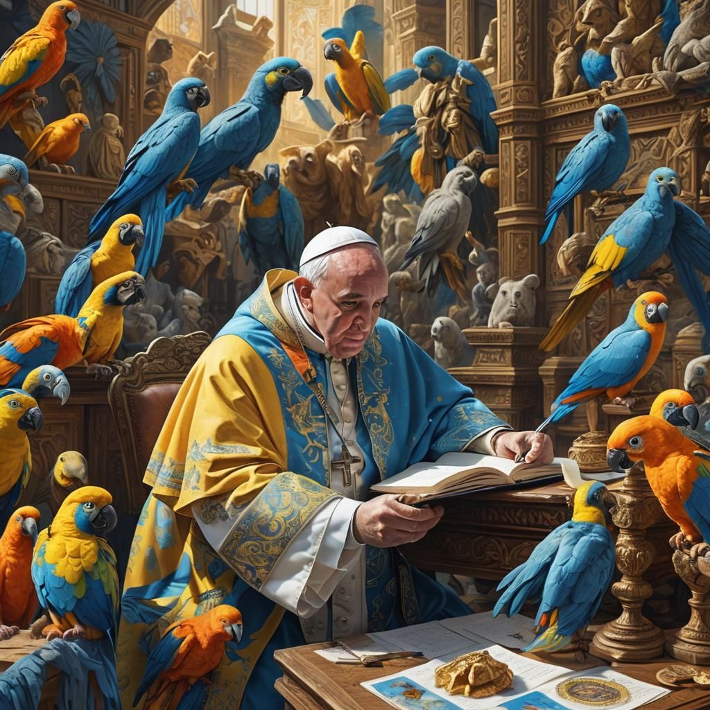 Pope Francis Writes in a Zoo: Fantasy Concept Art