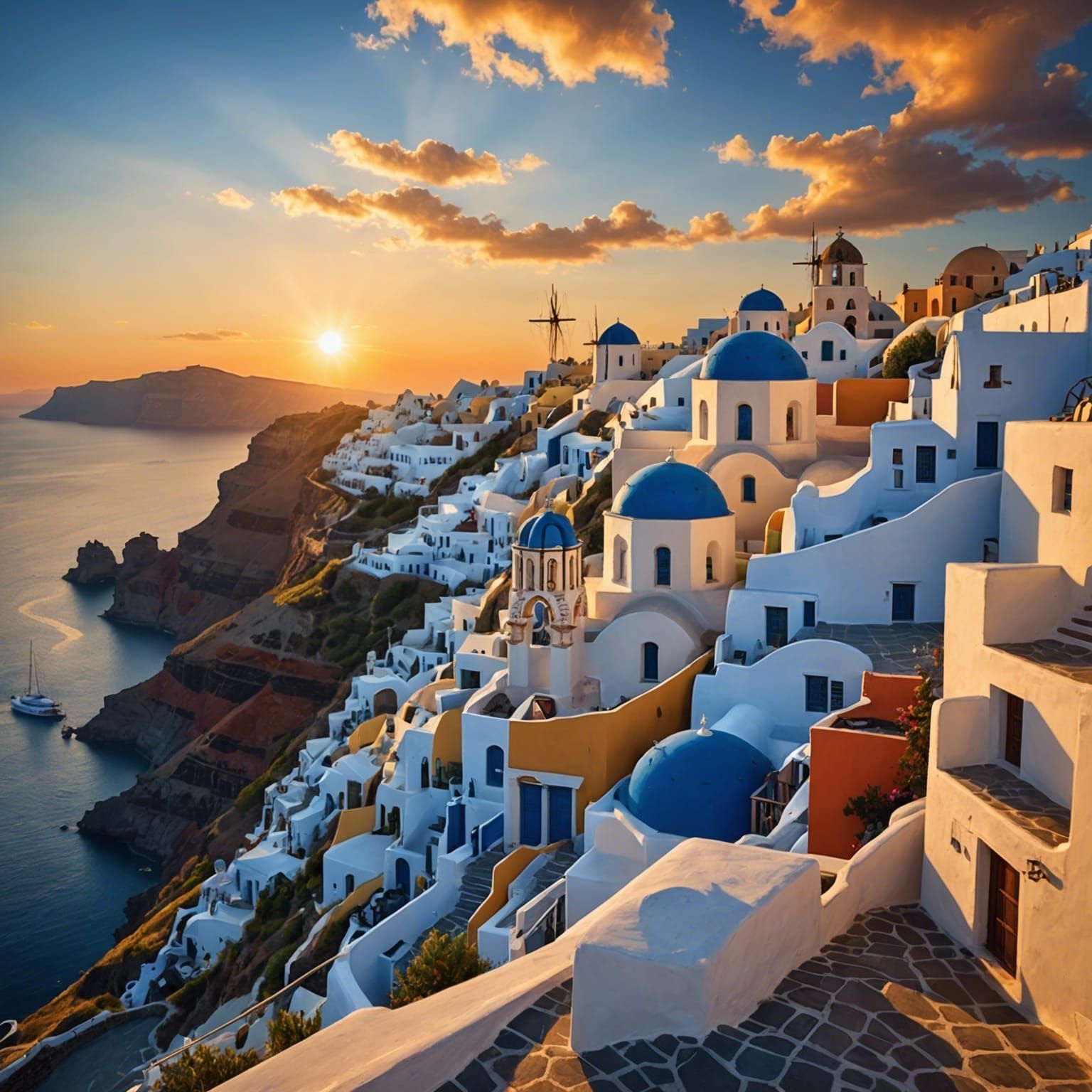 Hyperrealistic Santorini Sunset Splash Art