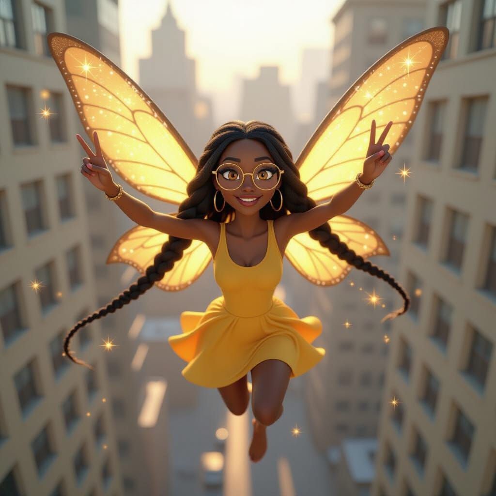 Black Fairy Goddess Falling with Starlight Wings