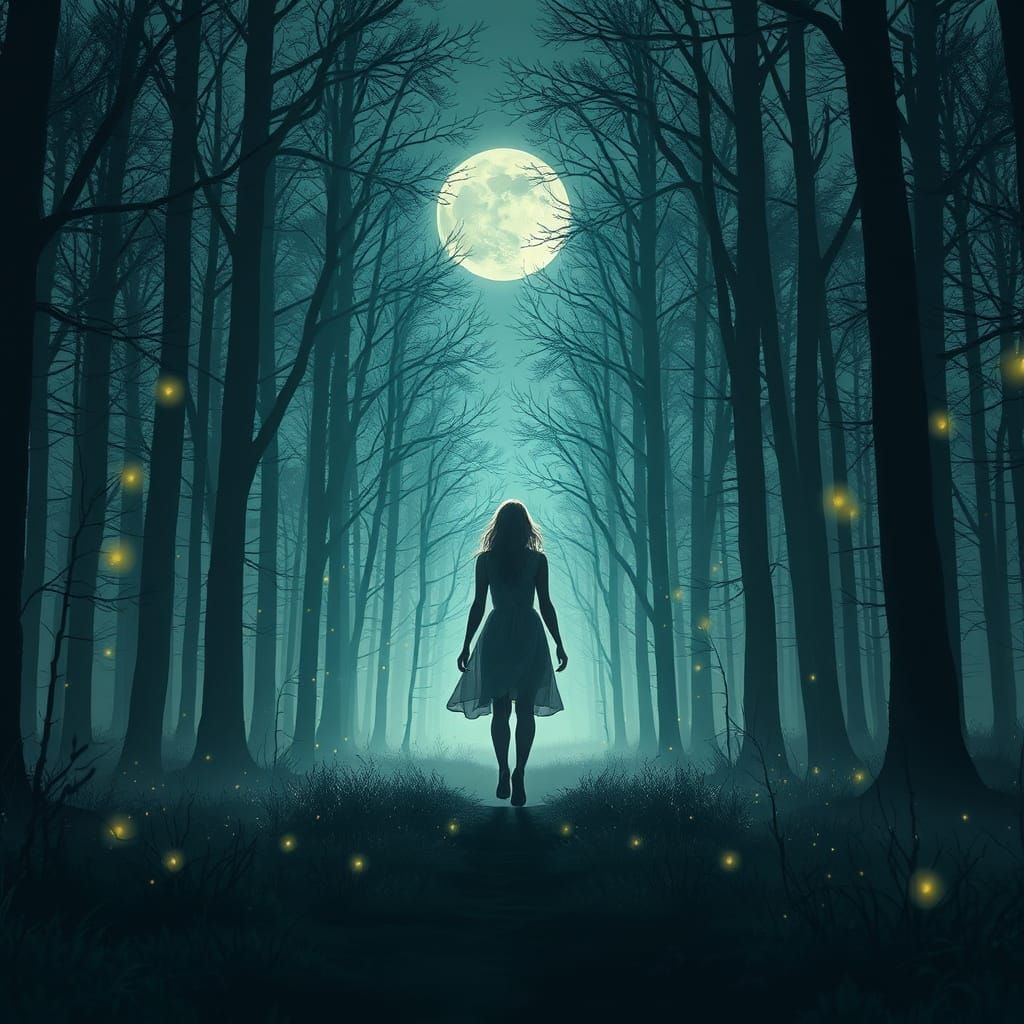 Mystical Moonlit Forest Scene in Digital Art Style