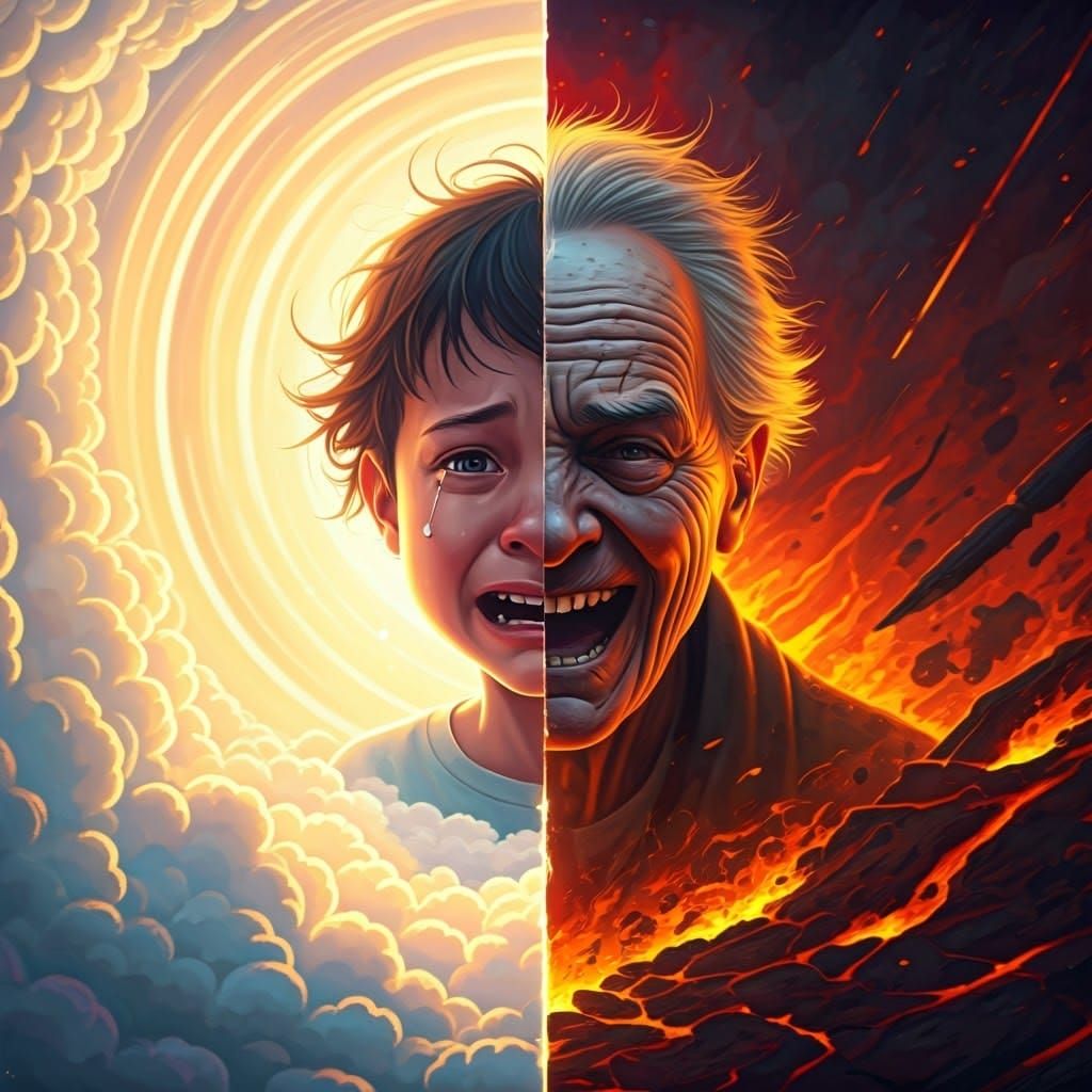 Celestial Child and Fiery Elder in Digital Painting