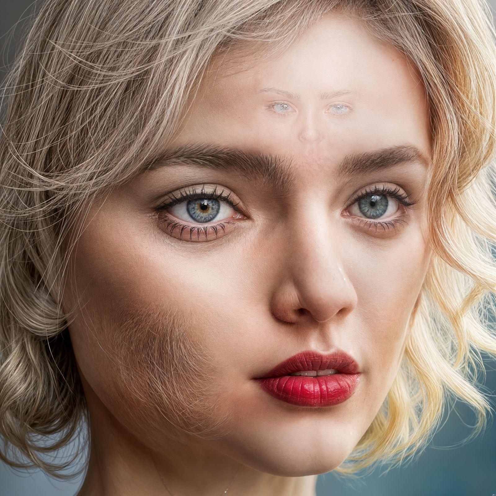 Sultry Woman with Red Lipstick and Blonde Hair