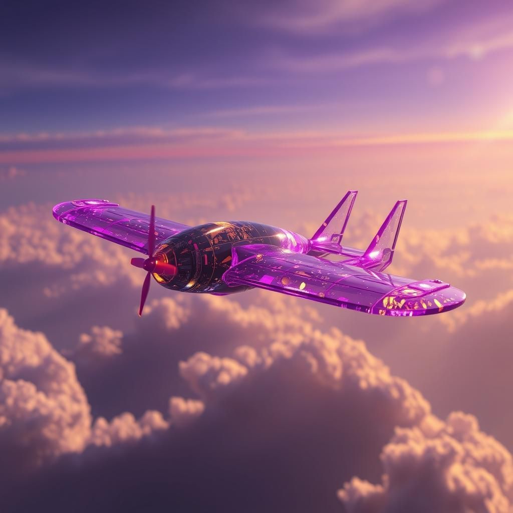 Glass Aircraft Flies Through Sky, Dark Fantasy Art