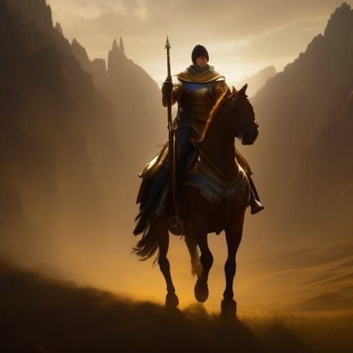 Gold Knight on Horse: Dark Fantasy Masterpiece