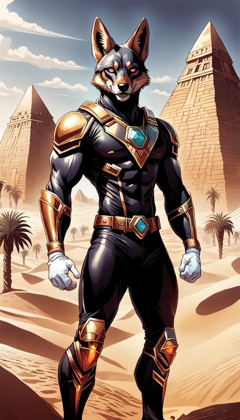 Muscular Jackal Hero in Shining Armor