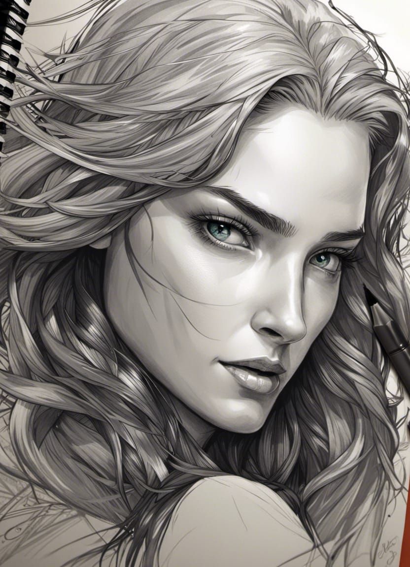 Sketch portrait on collage of Evelyn