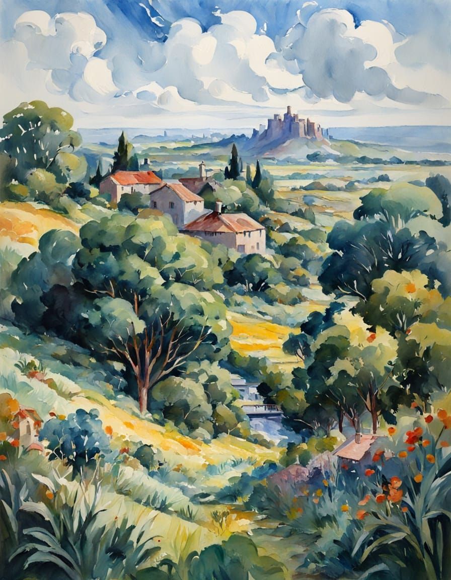 Impressionist Gouache Painting on Canvas in 8k