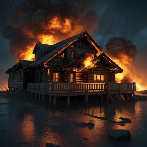 House Engulfed in Flames: Cinematic Explosion in 8K