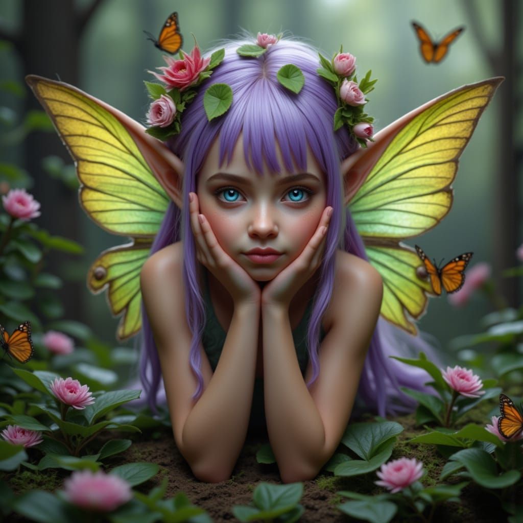 Fantasy Fairy with Butterfly Wings in Dreamlike Style