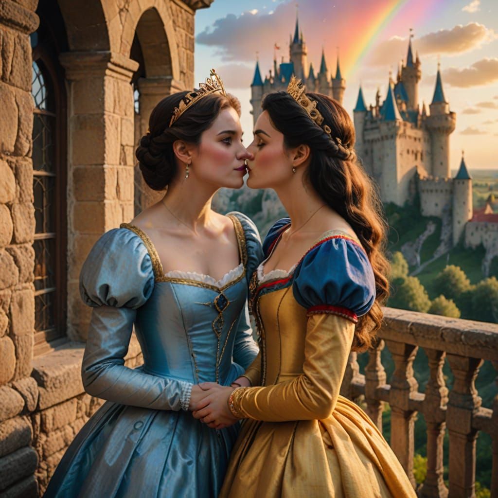 Cinderella and Snow White Share a Magical Kiss in Whimsical ...