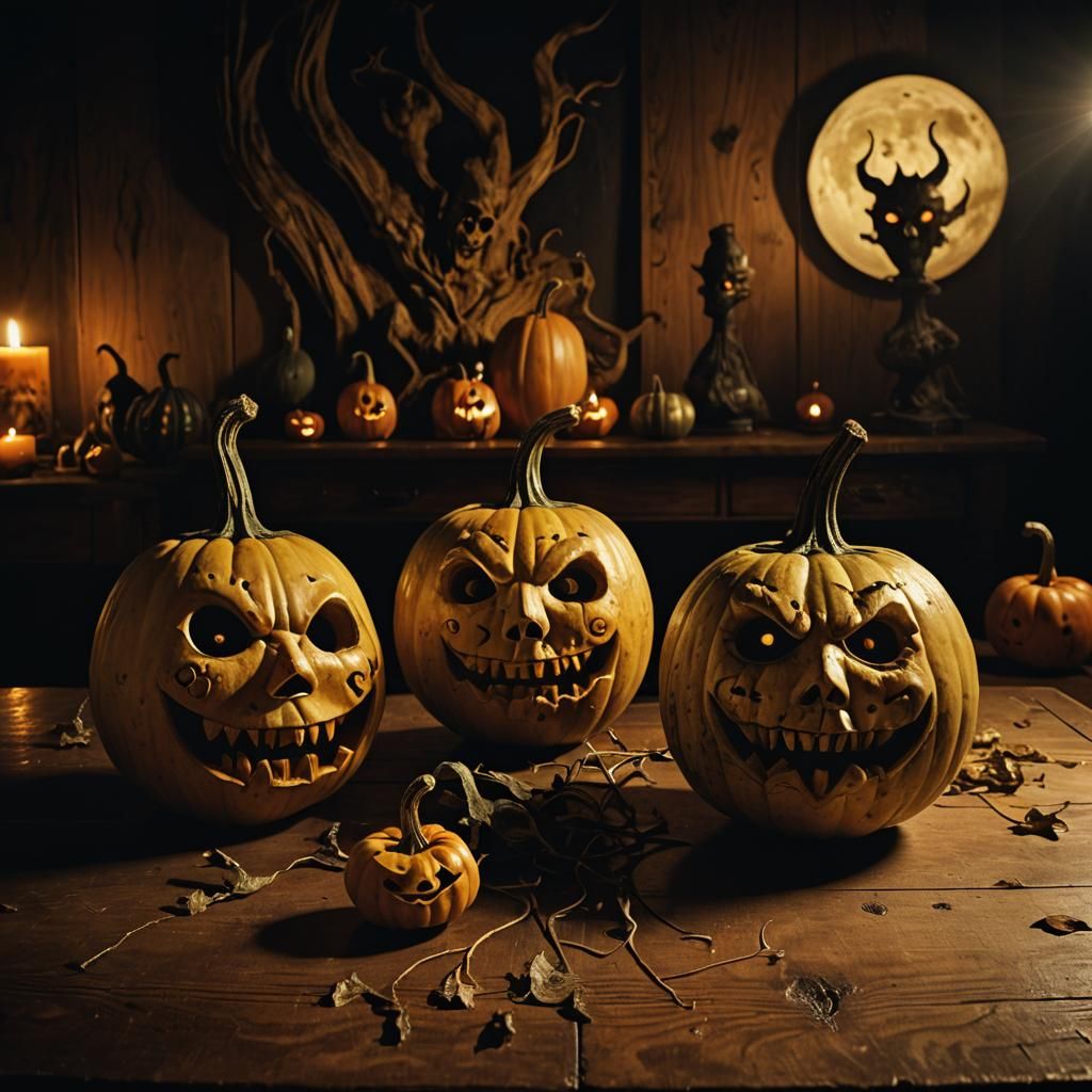 Gourds with Demon Faces: A Surreal Still Life