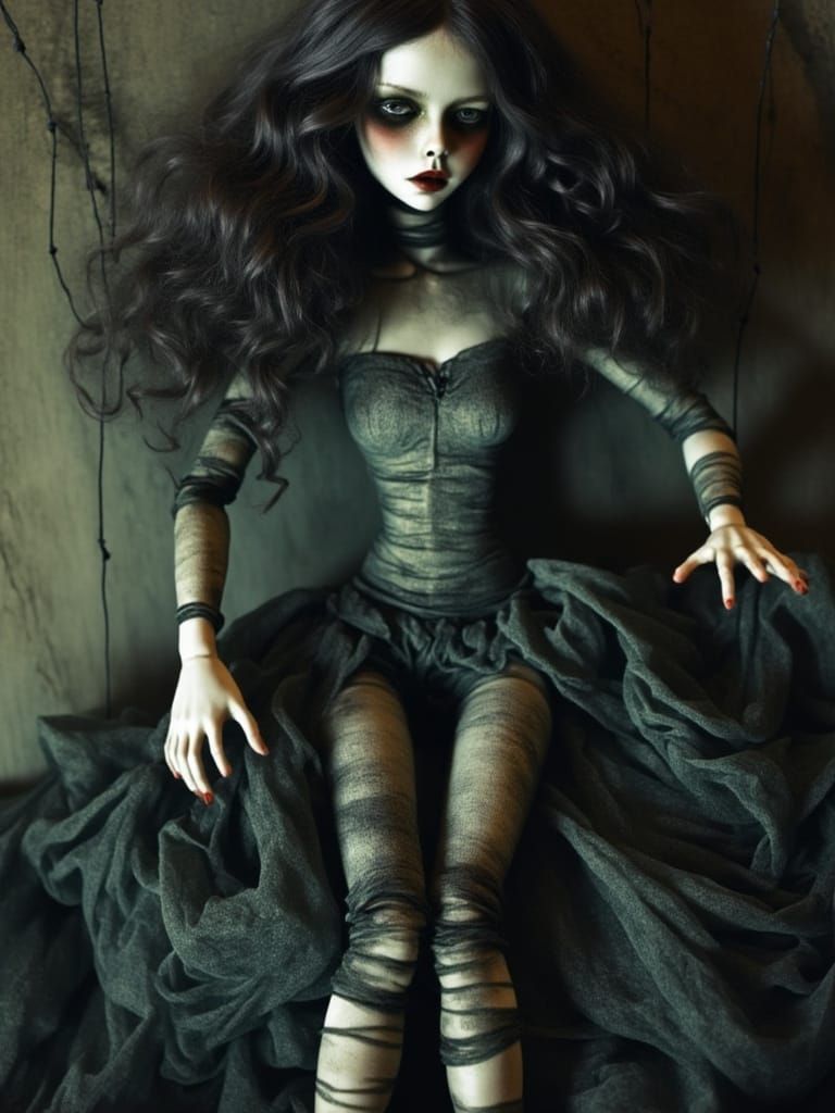 Goth Marionette Girl in Claymation Style