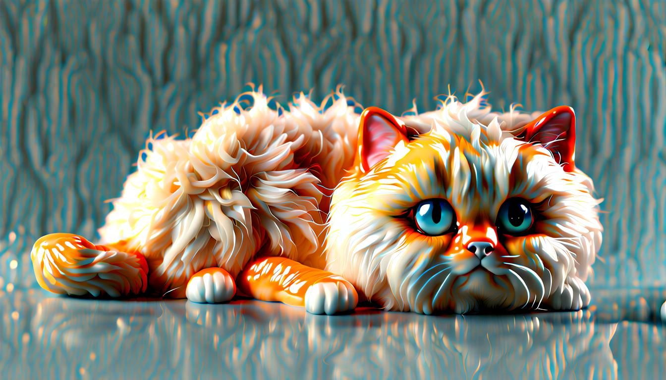 Hyperrealistic 3D Model of a Fluffy Cat